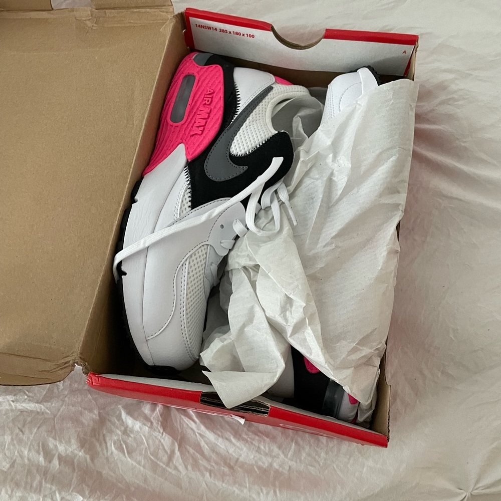 7.5 Nike Air Max hot pink, black and white.